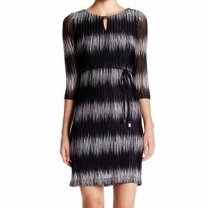 Studio One Drop Stitch Stretch Knit Belted Sheath Dress Black Gray Size 10